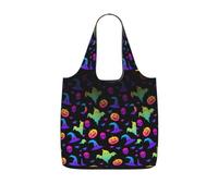 VCzsdff Rainbow Halloween Ghost Witch Hat Spiders Print Foldable Grocery Tote Reusable Market Bag 25l Lightweight Polyester Shoulder Carryall