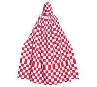 VCzsdff Red Checkered White Squares Adult Polyester Hooded Cape,Halloween Hooded Robe With Bow Tie,Cosplay Cape