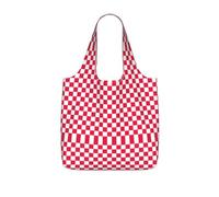 VCzsdff Red Checkered White Squares Print Foldable Grocery Tote Reusable Market Bag 25l Lightweight Polyester Shoulder Carryall