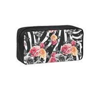VCzsdff Roses Flower Floral Zebra Stripes Printed Pen Case Roomy Stationery Organizer Durable Zip Bag Polyester Pouch for College Work Commute