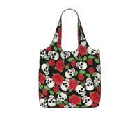 VCzsdff Skulls And Roses Print Foldable Grocery Tote Reusable Market Bag 25l Lightweight Polyester Shoulder Carryall