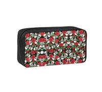 VCzsdff Skulls and Roses Printed Pen Case Roomy Stationery Organizer Durable Zip Bag Polyester Pouch for College Work Commute