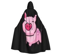 VCzsdff Smile Pink Pig Adult Polyester Hooded Cape,Halloween Hooded Robe With Bow Tie,Cosplay Cape