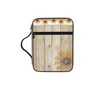 VCzsdff Sunflowers on Wooden Printed Scripture Storage Bag, Water Resistant Stationery Holder, Church Worship Study Case
