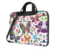 VCzsdff White Floral Pattern Colorful Butterflies Print Shockproof Laptop Bag Heavy Duty Oxford Cloth Shoulder Case Padded Computer Briefcase For Travel