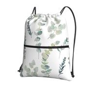 VCzsdff White Natural Greenery Twig Print Adjustable Drawstring Sack Bag, Lightweight Foldable Backpack, with Zipper Pocket for Hiking