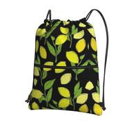 VCzsdff Yellow Fresh Lemons Print Adjustable Drawstring Sack Bag, Lightweight Foldable Backpack, with Zipper Pocket for Hiking