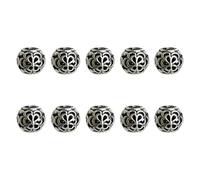 Vdaxvme 10pcs Tibetan Style Round Big Hole Beads Jewelry Making Supplies for Creative Jewelry Bracelet Design Antique Silver Beads, one size, As described