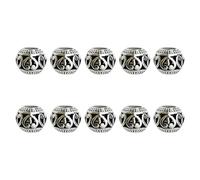 Vdaxvme 10pcs Tibetan Style Round Big Hole Beads Jewelry Making Supplies for Creative Jewelry Bracelet Design Antique Silver Beads, one size, As described
