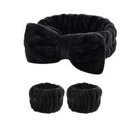 Vdaxvme 1set Elastic Women Shower Hairband & Wristband Cute Bowknot Plush Face Wash Hairband Home Makeup Headband Wristband