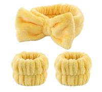 Vdaxvme 1set Elastic Women Shower Hairband & Wristband Cute Bowknot Plush Face Wash Hairband Home Makeup Headband Wristband