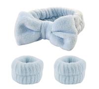Vdaxvme 1set Elastic Women Shower Hairband & Wristband Cute Bowknot Plush Face Wash Hairband Home Makeup Headband Wristband