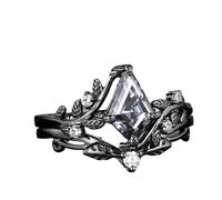 Vdaxvme 2 Pieces/Set Black Zircon Rings Fashion Statement Rings for Everyday Use Handmade Wedding Jewellery Accessories Polygon Zircon Jewellery, As described