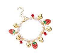 Vdaxvme 3D Strawberry Cherrys Heart Pearls Beaded Bracelet for Women Adjustable Lovely Vocation Fruit Jewelry Statement