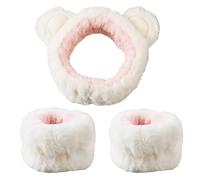 Vdaxvme 3PCS/Set Cartoon Bear Ear Shape Plush Wristband Hairband Set Women Girls Wash Face and Make up Wristband Headbands