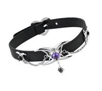 [Vdaxvme] Adjustable Chain Length Gothic Punk Choker Necklace for Women with Sturdy PU Leather and Alloy Material Design