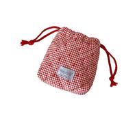 Vdaxvme Adjustable Small Gingham Cherrys Print Storage Bag Portable Drawstring Closure for Daily Use Fashionable Cherrys Plaids Organizers