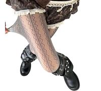 Vdaxvme Aesthetic Nylon Tights for Women Lace Hollowed Wavy Striped Pattern Fishnet Tights for Leisure or Party Outfits Daily Wear Lace Stockings, Dark grey, One Size