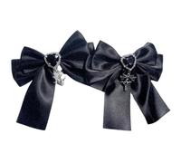 Vdaxvme Delicate Bow Gothic Style Side Clip Bow Hair Clip with Chains Sweet Girls Bow Style Dark Balletcore