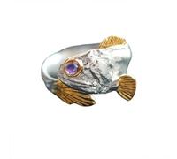 Vdaxvme Double Coloured Fish Shaped Adjustable Rings Large Alloy Accessories For Fashionable Outfit Styling Trendy Animal Jewellery Accessories