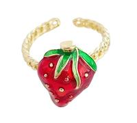 [Vdaxvme] Fashionable Strawberry Cherry Ring Real Design Comfortable Alloy Jewelry for Women and Fashion Lovers