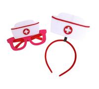Vdaxvme Halloween Costume Accessory 2Pcs Nurse Costume Day Role Play Party Fancy Dress Hat Headband Glasses Nurse Caps Glasses