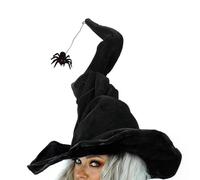 Vdaxvme Halloween Witch Hat with Tulle Feathered Party Wizard Unisex Pointed Witch Caps Adult Cosplay Costume Headpiece Halloween Costume