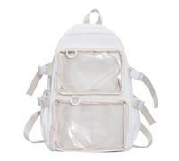 Vdaxvme Japanese College Student Nylon Backpack Large Capacity Anime Pin Display Itabag School Bag with Clear Bag for Unisex Trendy Ita Backpack, White