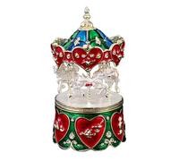 Vdaxvme Metal Carousel Shaped Jewelry Case for Necklace Earrings with Spacious Compartments and Antique Enameled Decoration Antique Styles Carousel Jewelry Gift Box