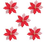 Vdaxvme Pack Of 5 Glittering Poinsettias Flower Christmas Tree Decorations Shimmering Florals Ornament For Holiday Festivities Gold Christmas Tree Flowers
