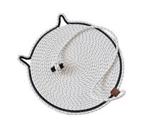 Vdaxvme Pet Bed, Woven Mat, Scratch-Resistant, Cartoon Kitten Theme Bed, Scratch-Resistant Nest for Dogs, Machine Washable, Cotton Rope, Cat