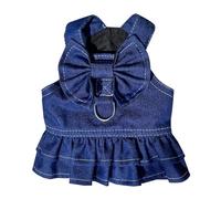 Vdaxvme Pet Dog Denims Dress with Leash Hook Small Pet Princess Dress Bichon Dress Pullover FourSeasons Outfit Dog Photo Clothes