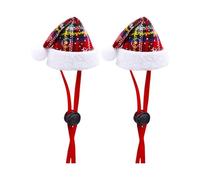 Vdaxvme Plaided Pet Santa Hat Christmas Costume Headwear for Dog Cats Festival Props Santa Caps Pet Cosplay Accessories 2PCS