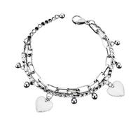 [Vdaxvme] Polished Heart Charm Bracelet Universal Heart Pendant Bracelet with Double Layers for Casual or Formal Outfit
