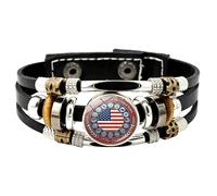 Vdaxvme Punk Braided Wrist Chain with US 250th Anniversary Theme Leather and Glass Beads Retro Commemorative