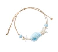 Vdaxvme Sea Theme Ceramic Starfish Shell Braided Bracelet, Lightweight Hand Chains Jewellery for Women, Party, Everyday Wear, Beach Accessory, Woven Hand Chain, one size, As described