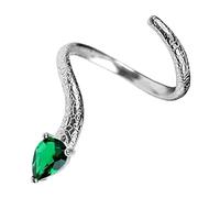 Vdaxvme Silver Cool Snake Shape Rings for Women Green Crystal Adjustable Open Finger Ring Wedding Party Jewelry Gift Silver Crystal for Men Teen Girls, As described