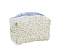 Vdaxvme Spacious Soft Cotton Cosmetic Pouches with Quilted Flower Designs Makeup Bag Large Storage Case for Women Beauty Accessory Po, Blue, Mass Beauty