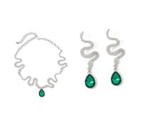 Vdaxvme Trendy 3D Snake Shaped Earrings Necklace Accessories with Rhinestones Charm Unisex Gothic Jewelry Accessory Trendy Snake Jewelry