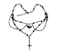 [Vdaxvme] Unique Beaded Neck Chain Ornaments Elegant Multilayer Pendant Necklace with Moth Accent Accessories for Women Girls