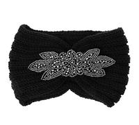 Vdaxvme Women Knitted Hairband Flower For Rhinestone Beaded Ear Warmer Wide For H, Black, Gray 2