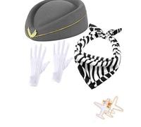 Vdaxvme Women's Flight Attendant Costume Accessories Stewardess Outfits Halloween Air Hostesses Cosplay With Bellhop Hat Women's Flig