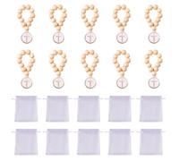 [Vdaxvme] Wooden Beads Rosary Bracelet with Crucifix First Communion Rosary with Organza Bag Baptism Catholic Gift Unisex Wooden Rosary Bulk