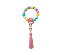 Vdaxvme Wristlet Keychain Bracelet Bangle for Key Chain Bracelet with Fluorescent Silicone Bead Leather Bead Keychain for, Color