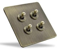 Wall Toggle Switch, 1-4 Gang 2 Way 86 Type Bronze Antique Toggle Light Switch Intermediate Solid Brass Hand Made Switch(4 gang)