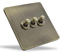 Wall Toggle Switch, 1-4 Gang 2 Way 86 Type Bronze Antique Toggle Light Switch Intermediate Solid Brass Hand Made Switch(3 gang)
