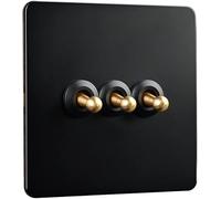 VDCVADKYE Wall Toggle Switch, Copper Lever Antique Hand Made Switch 1-4 Gang 2 Way Black Toggle Light Switch Solid 86 Type10A Dual Control Lever Toggle Switch(3 Gang)