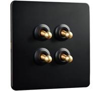 VDCVADKYE Wall Toggle Switch, Copper Lever Antique Hand Made Switch 1-4 Gang 2 Way Black Toggle Light Switch Solid 86 Type10A Dual Control Lever Toggle Switch(4 Gang)