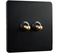 VDCVADKYE Wall Toggle Switch, Copper Lever Antique Hand Made Switch 1-4 Gang 2 Way Black Toggle Light Switch Solid 86 Type10A Dual Control Lever Toggle Switch(2 Gang)