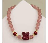 VDCVADKYE Wristband accessories, bracelets， 6mm Red Strawberry Quartz And Cinnabar Bracelet With Rabbit And Fox Charm, Sterling Silver(Rabbit)